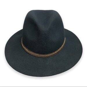 Kendall & Kylie Black Felt Fedora with Gold Chain Band OS